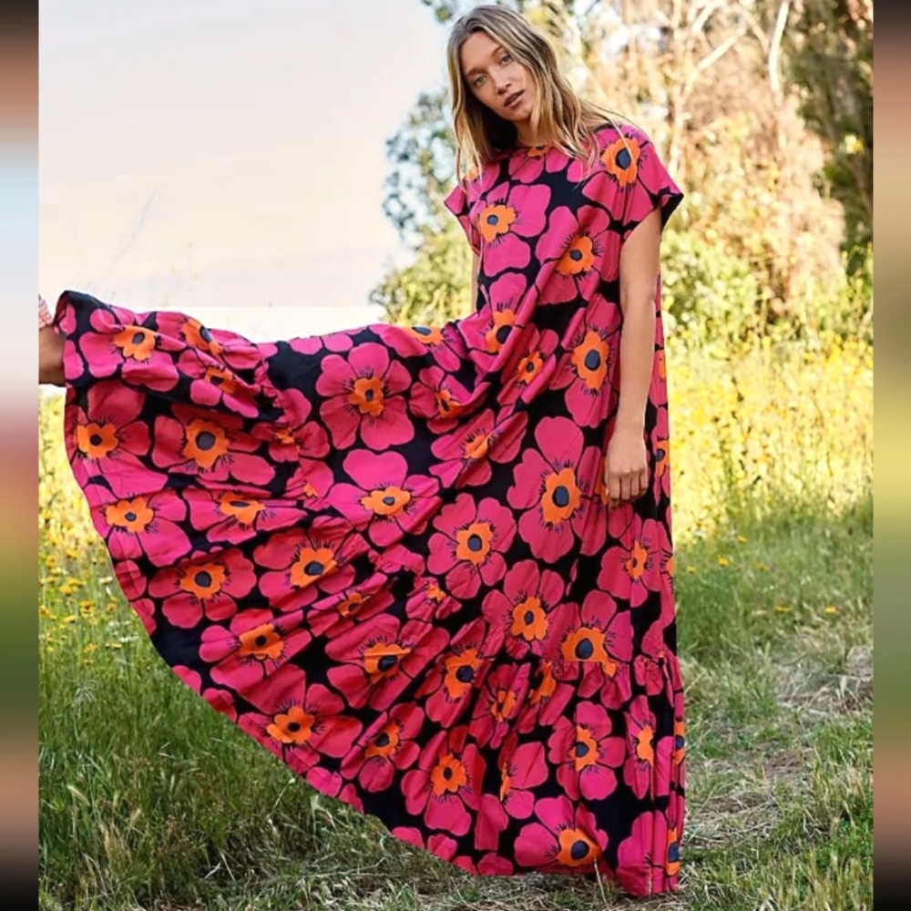 Free People Maxi Dress Blossom Small Pink Floral Wedding Guest Flowy